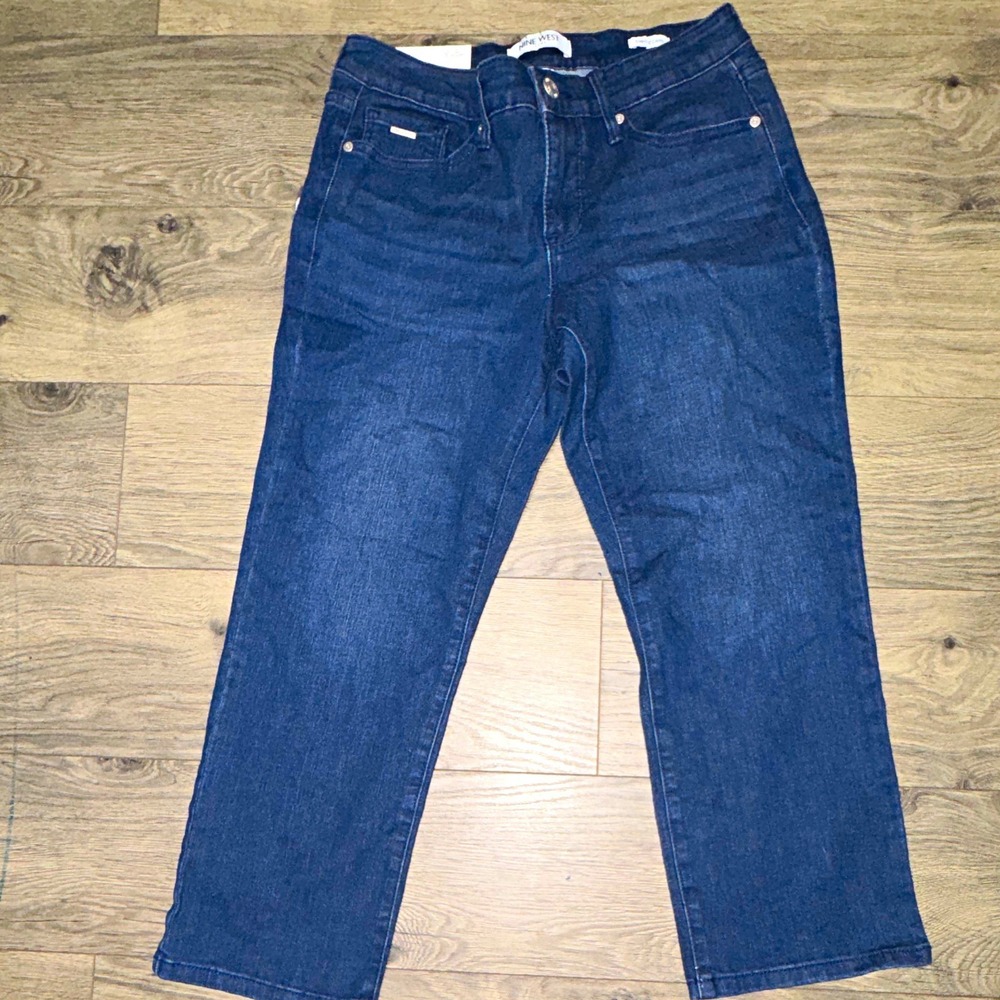 Nine West Women's Relaxed Fit Capri Blue Denim Jeans Solid Regular Size 4 (3)